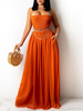 Combinaison grande taille pour femme sans bretelles sans manches en polyester plissé combinaison orange rouge