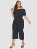 Combinaison grande taille pour femmes bretelles noires cou manches courtes ceinture polyester tenue décontractée une pièce
