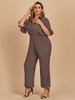 Combinaison grande taille pour femmes café marron col rabattu manches courtes boutons dart en polyester tenue décontractée dune seule pièce