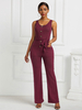 Combinaison grande taille pour les femmes bordeaux col en U sans manches en polyester combinaison décontractée une pièce tenue