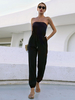 Combinaison Long Femme à Col Décolleté avec Epaule Dénudée Coupe Cintrée avec Poches Unicolore Combinaison Sexy