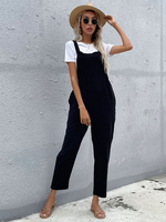 Combinaison Long Femme avec Bretelles à Col Carré Coupe Cintrée Unicolore
