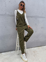 Combinaison Long Femme avec Bretelles à Col V Coupe Cintrée Unicolore Combinaison Femme