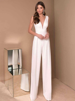 Combinaison Long Femme en Mousseline avec Bretelles à Col Décolleté en V Coupe Cintrée Unicolore