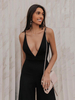 Combinaison Long Femme Moulant avec Bretelle Epaule Dénudées Coupe Cintrée Bas Evasée Unicolore Combinaison Eté Sexy