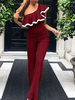 Combinaison Long Femme Moulant avec Bretelle Epaule Dénudées Volant Coupe Cintrée Bas Evasée Bicolores Combinaison Eté Sexy