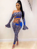 Combinaison Long Femmes Moulant Epaule Nue avec Manches Longues Volantes Taille Haute à Lacets Imprimé Les Pois Sexy Bicolores