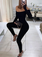Combinaison Long Moulant Femme avec Manches Longues avec Epaule Dénudée Coupe Cintrée Unicolore