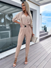 Combinaison Noire Col En V Manches 3/4 Ceinture Coupe Fuselée Tenue D