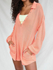 Combinaison rose femme col en V manches longues boutons irrégulière polyester large combishort dété