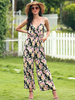 Combinaison rose imprimé fleuri col en V sans manches polyester tenue droite dété une pièce