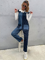 Combinaison Salopette Femme avec Bretelles à Col Carré Coupe Cintrée avec Poches Bicolores Combinaisons Femme
