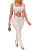 Combinaison Sexy Blanche Femmes Jewel Neck Sans Manches Découpée Maigre Une Pièce Tenue