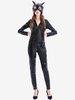 Combinaison Sexy En Cuir PU Pour Femme Noire Cosplay Chat Déguisement Halloween