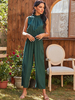 Combinaison vert foncé pour femme à col haut sans manches plissée surdimensionnée en polyester tenue dété une pièce
