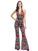 Combinaison VintageDes années 1970 Fleur Imprimé Hippie Costume Femmes rétro Costumes Noir Hippies Halloween Déguisement Années 80