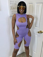 Combinaison violette col bijou sans manches découpé en polyester irrégulier tenue dété maigre une pièce
