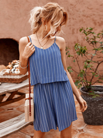 Combinaisons bleues pour femmes sans manches en polyester tenue une pièce dété
