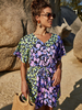 Combinaisons Courts Femmes Imprimés Florales Etés Sexy avec Manches Courtes Coupe Cintrée à Lacets Multicolores Etés Sexy
