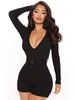 Combinaisons Courts Femmes Moulants à Col Décolleté en V avec Manches Longues Coupe Cintrée avec Ceinture Unicolore Sexy