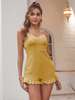 Combinaisons Courts Shorts Femmes Moulants à Col V avec Bretelles Coupe Cintrée Bas Volant Unicolore Eté Sexy