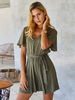 Combinaisons femme vert chasseur col en V manches courtes polyester tenue dété une pièce
