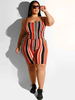 Combinaisons Grande Taille Court Femme Imprimés Rayures Sexy avec Bretelles à Col Décolleté en U Coupe Cintrée Multicolores Sexy Eté