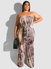 Combinaisons Grande Taille Long Femme Imprimés Rayures Sexy avec Epaule Dénudé sans Manches Coupe Cintrée à Lacets Multicolores