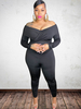 Combinaisons Grande Taille Longues Femmes avec Epaule Dénudée avec Manches Longues Coupe Cintrée Unicolore Eté Sexy