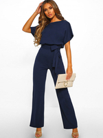 Combinaisons Longs Femme avec Manches Courtes Coupe Cintrée à Lacets Unicolore