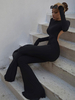 Combinaisons Longs Femme avec Manches Longues avec Dos Nu Unicolore Sexy