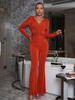 Combinaisons Longs Femme Moulant à Col V avec Manches Longues Coupe Cintrée Bas Evasée Unicolore Combinaisons Sexy