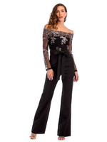 Combinaisons Longs Femmes en Dentelles avec Epaules Nues avec Manches Longues Transparentes Imprimés Coupe Cintrée à Lacets Bicolores Sexy