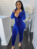 Combinaisons Longs Femmes en Velours Paillettes Moulants Sexy à Capuche avec Manches Longues à Zip Coupe Cintrée Unicolore