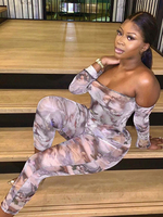 Combinaisons Longs Femmes en Velours Paillettes Moulants Sexy avec Epaules Dénudées avec Manches Longues Coupe Cintrée Multicolores