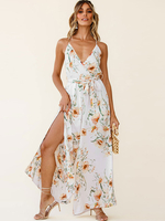 Combinaisons Longs Imprimés Florales avec Bretelles à Col Décolleté en V Coupe Cintrée Bas Evasée Multicolores Combinaisons Longs Sexy