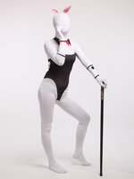 Combinaisons Zentai pour adultes Sexy Playboy Bunny Blanc Lycra Spandex Color Block Costumes complets du corps