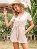 Combishort Abricot Col V Manches Courtes Boutons Polyester Tenue Droite Dété Une Pièce