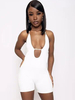 Combishort blanc couleur bloc licou sans manches découpé irrégulière sans bretelles polyester maigre été une pièce tenue