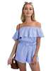 Combishort Bleu Rayé Motif Bateau Cou Polyester Tenue Droite Dété Dune Seule Pièce