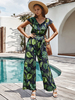 Combishort dété en polyester à manches courtes et col en V vert pour femme