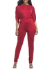 Combishort dété skinny en coton mélangé rouge à manches demi-manches