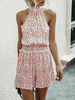 Combishort floral à manches courtes et à jambe droite Combishort dété
