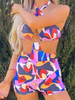 Combishort lilas Motif imprimé licou sans manches Oeillets Irrégulier Polyester Combishort dété droit