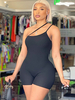 Combishort noir bretelles cou sans manches passepoil dos nu bretelles spaghetti polyester droite été une pièce tenue