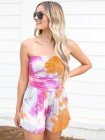 Combishort orange bretelles ombrées cou sans manches plissé épaule ouverte bretelles spaghetti Polyester droite été tenue une pièce