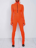 Combishort orange Col haut Manches longues Zipper Layered Cotton Skinny Summer One Piece Outfit
