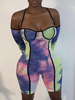 Combishort violet pour femmes tie dye licou manches longues passepoil épaule ouverte licou Polyester coupe fuselée été une pièce tenue