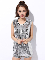 Cool costume de danse hip-hop en lycra elasthanne Imprimé brillant Top En fibre polyester Déguisements Halloween