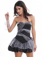 Corpse Bride Costume Déguisements Halloween Noir Bretelles Femmes Robes courtes
